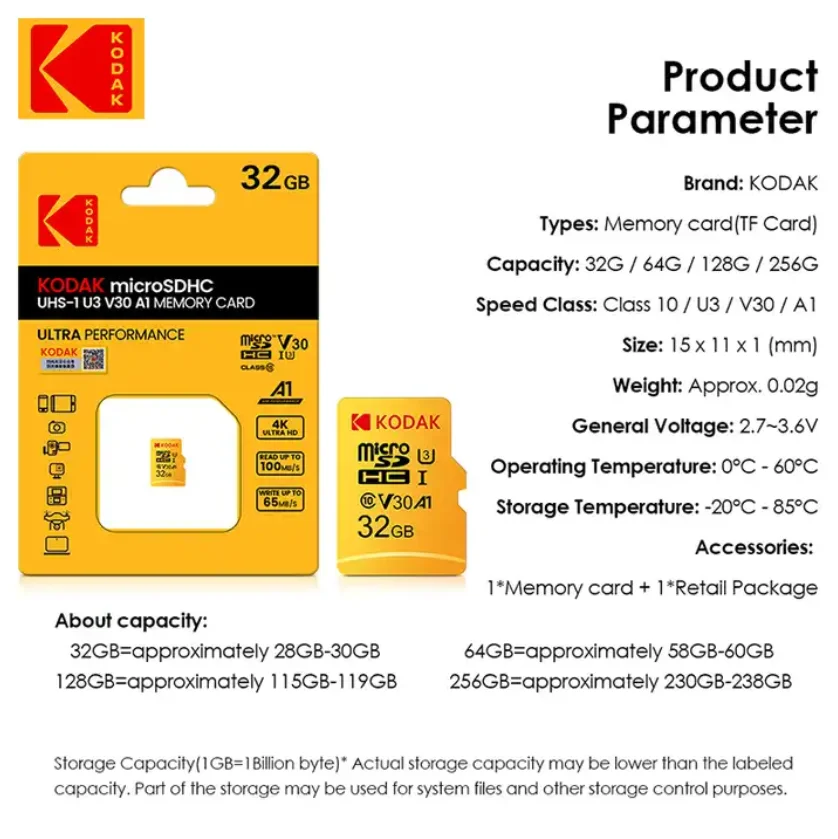Wholesale KODAK Memory SD Card  32G 64G 128G 256G 512GB V30 U3 A1 UHS-3 micro High Speed SD Memory cards