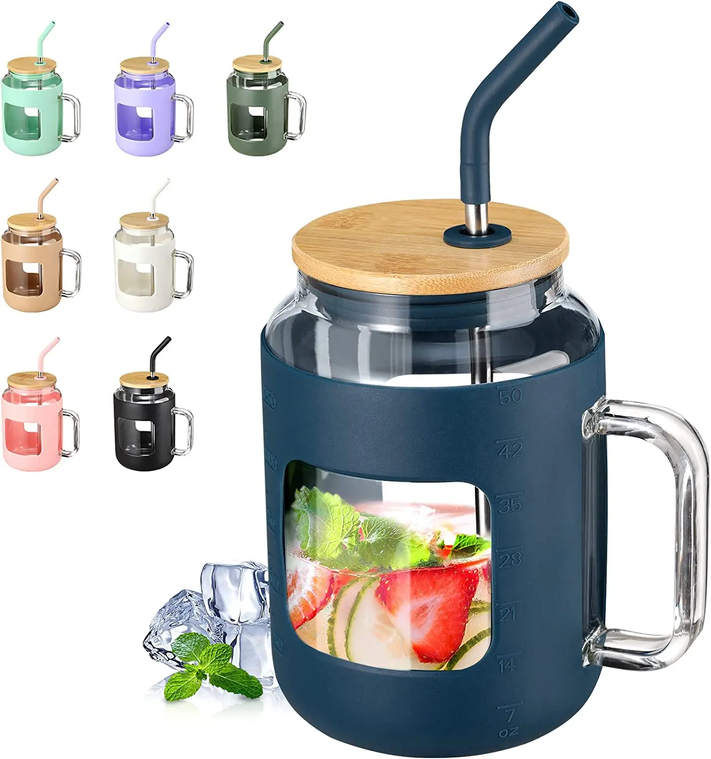 Drinking glass water bottle with silicone sleeve 32oz manufacturer with straw