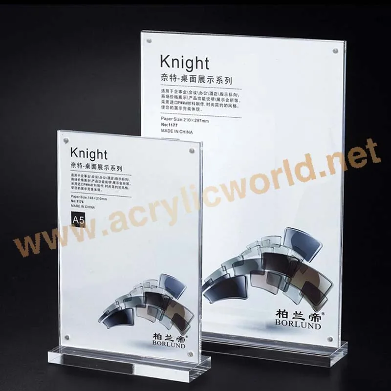 Factory Custom A5 Clear Acrylic T Shape Poster/ Menu/ Sign display stand acrylic menu sign rack