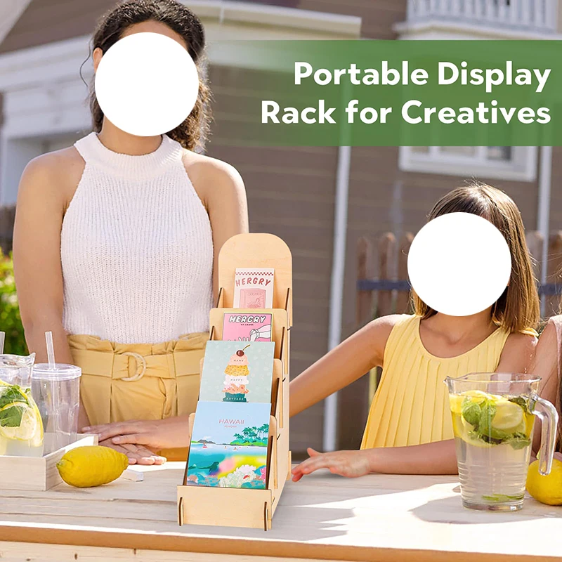 Greeting card display stand with three-layer wooden sticker display stand customizable storage rack
