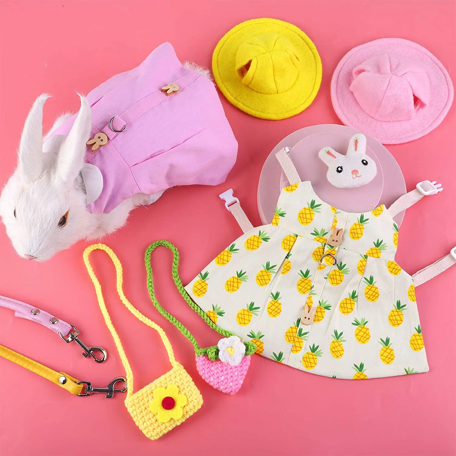 Small Animal Harness Vest and Leash Set, No Pull Comfort Clothes with Accessory Travel Escape Proof Harness for Rabbit