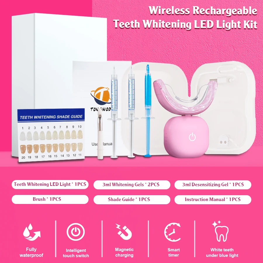 2023 Teeth Whitening Kit Wireless Gel Pen Blue Red 32 LED Lights Popular USB Home Use Private Customization Logo Wholesale