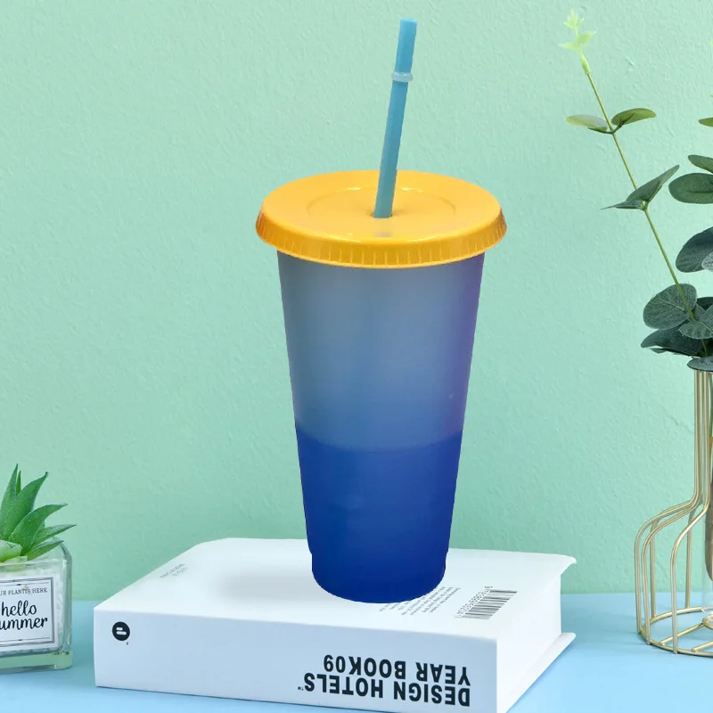 Custom Tumbler Cups In Bulk Bpa Free Coffee Mugs 16oz/24oz Temperature Color Changing Plastic Water Bottle With Lid And Straw