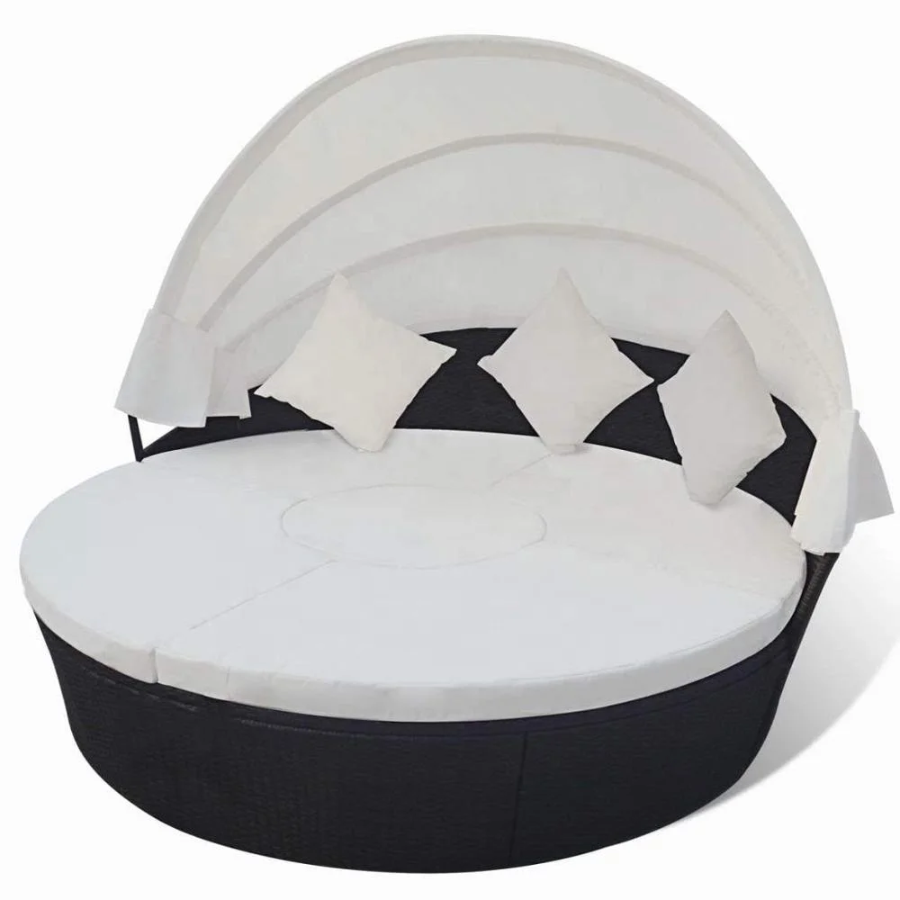 2-in-1 Rattan Sofa Sunbed Round Outdoor Daybed Sofa Set with Retractable Canopy 73' x 57'