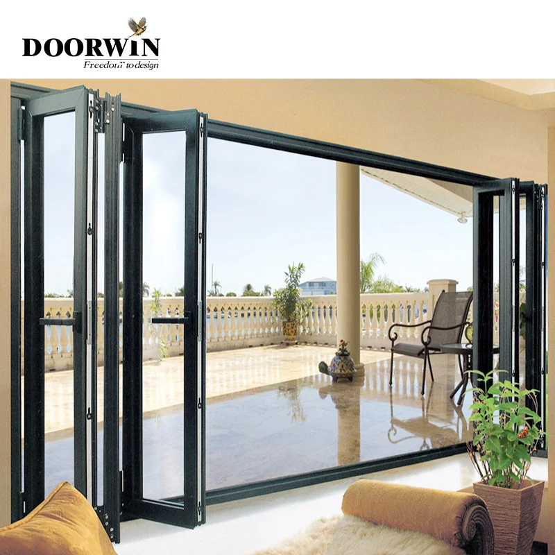 Residential Heavy Duty Exterior Aluminum Glass Doors Heat Insulated Patio Accordion Multi Panel Bi-Fold Doors