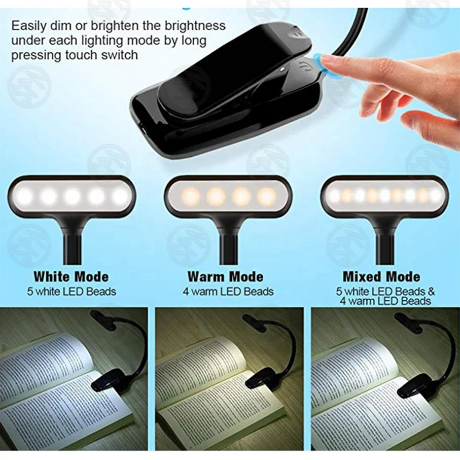 Заводская распродажа Пластиковая регулируемая яркость для ухода за глазами гибкая с регулируемой яркостью перезаряжаемая мини-USB лампа чтения в постели