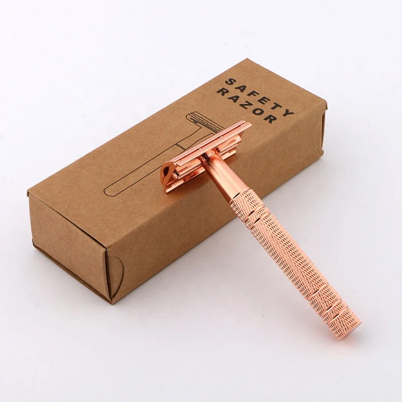 High Quality Luxury Rose Gold Black Men Safety Shaving Razor Double Edge Safety Razor Perfect for Everyday Use With 5 Blades