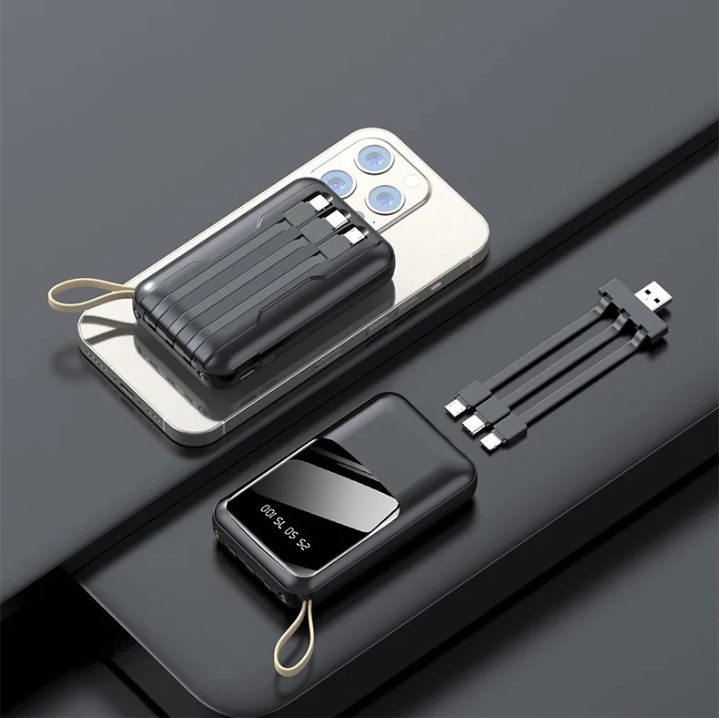 Trending chargers 20000mah super capacitor power bank keychain mini portable fast charging power bank with 4 cables plug