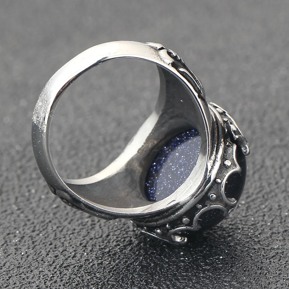 Fashion vintage turkish men rings stainless steel Jewelry blue san stone rings for men