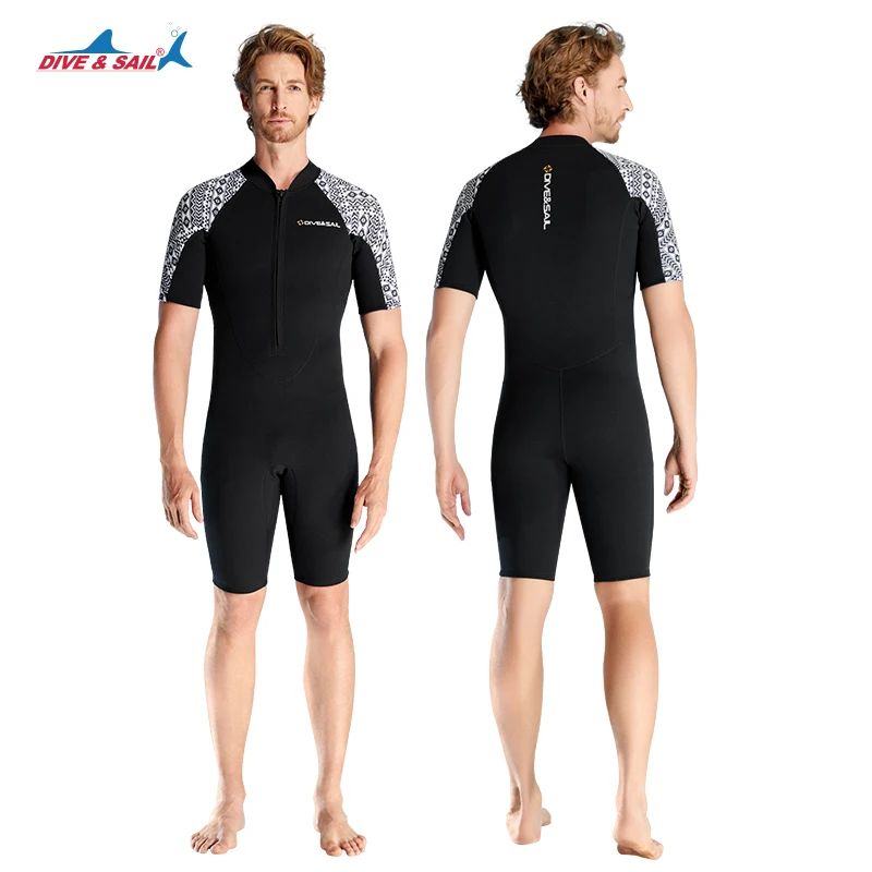 DIVE&SAIL 3mm neoprene full body front zipper soft freediving diving short sleeve wetsuits for swimming
