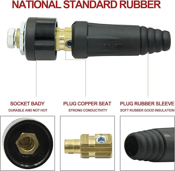 National Standard Welding Cable Connector 50-70 Cable Joint Male & Female Socket Plug Connectors Various Types