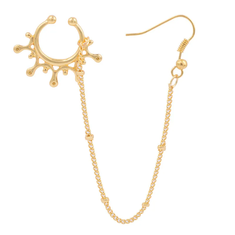 Nose Rings Hoop Stainless Steel Faux Lip Ear Nose Septum Ring Non-Pierced Clip On Nose Hoop Rings with Ear Chain