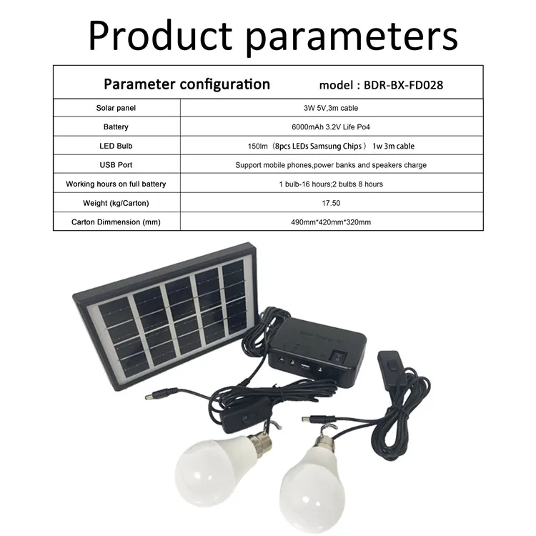 LED  Mini Solar Power Lighting System with 3W 5V Panel  for Lighting and Mobile Charging Solar Energy System
