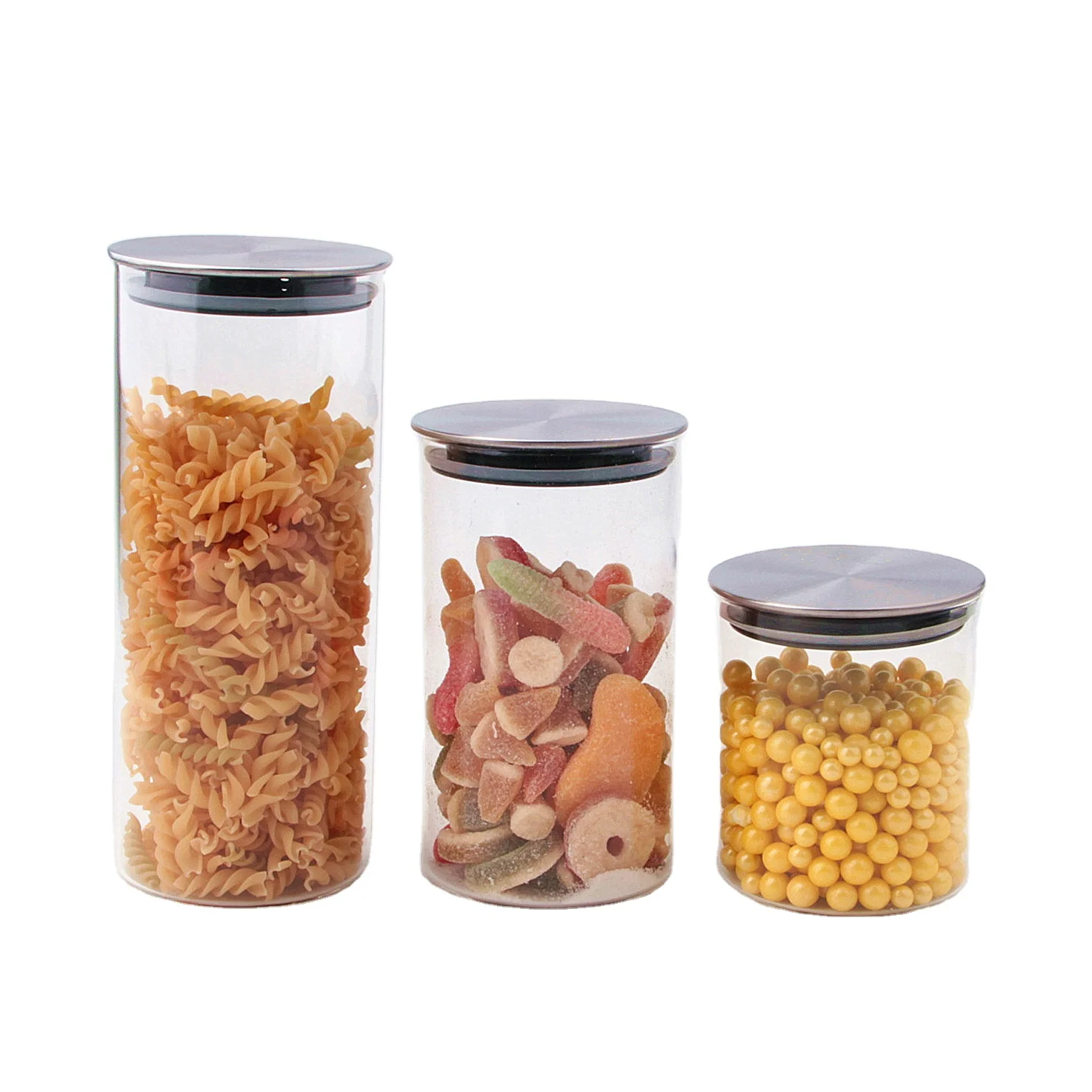 New design wholesale heat resistant high borosilicate glass food storage jars with metal lid candy container for home decor