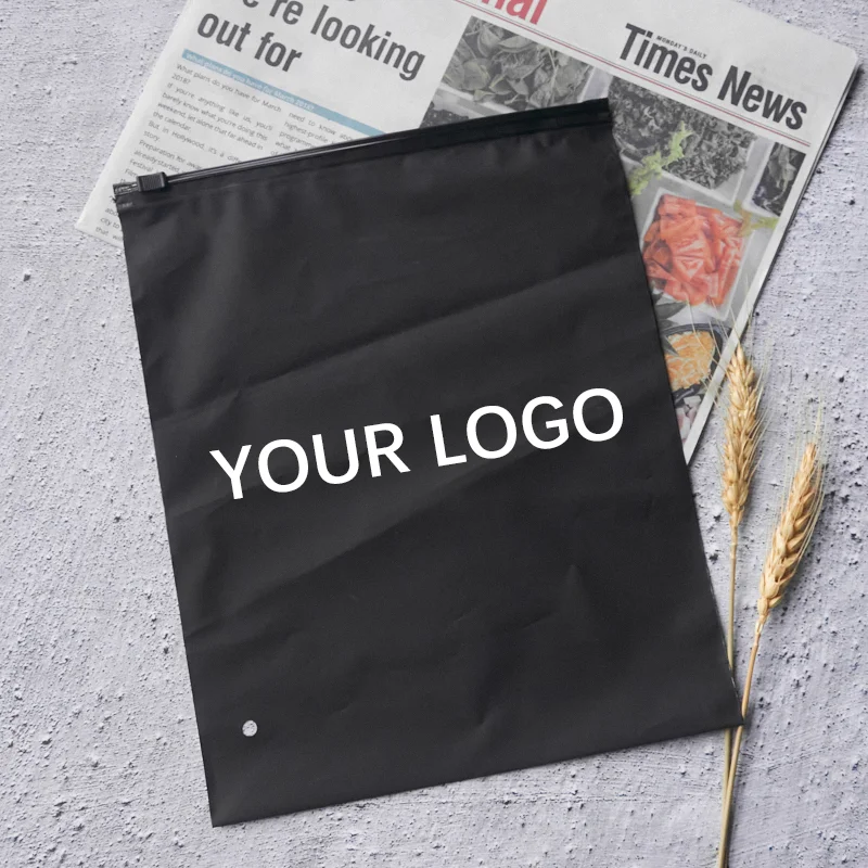 biodegradable custom printed logo blue zipper plastic slider frosted zip lock packaging poly bag for  garment