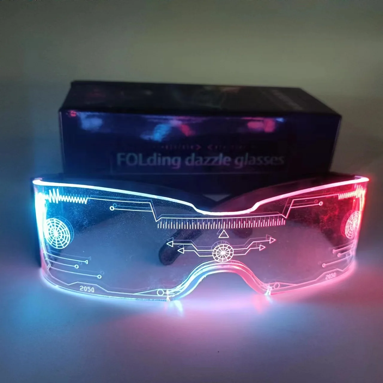 Led Folding Customized Logo LED Brille Dazzle Cyberpunk Glasses New Package Led Party Rave Light Up Glasses