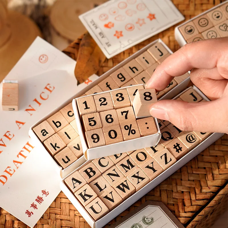 Creative school student craft DIY wood stamps set kids diary journal scrapbooking decorative stamp stationery supplies customize