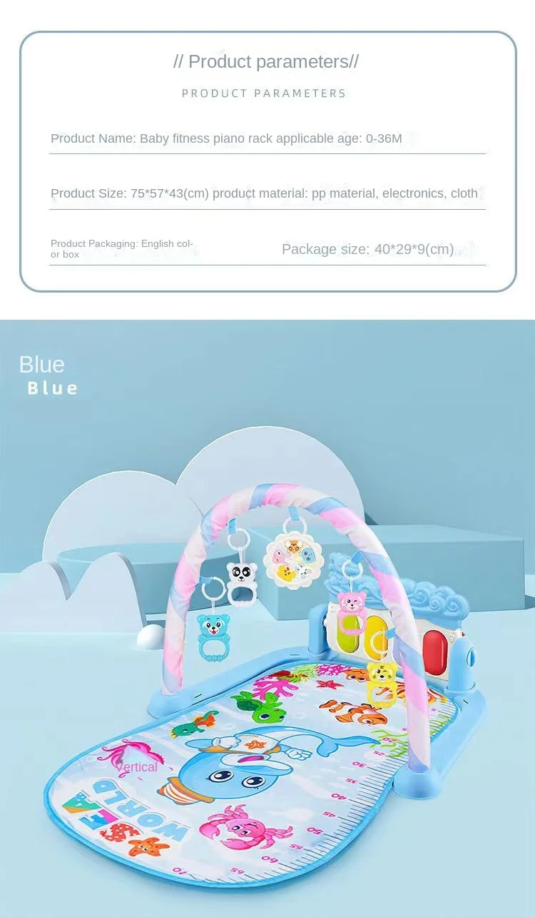 Pedal piano fitness frame for baby Pink Blue musical gym carpet toddler kids  play gym mats with light music baby play gym
