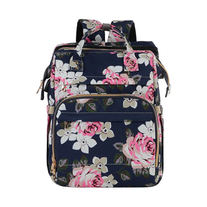 
2021 Drop Shipping Folding Bed Bag Lightweight Printed Waterproof Double Shoulder Mommy Diaper Bag 