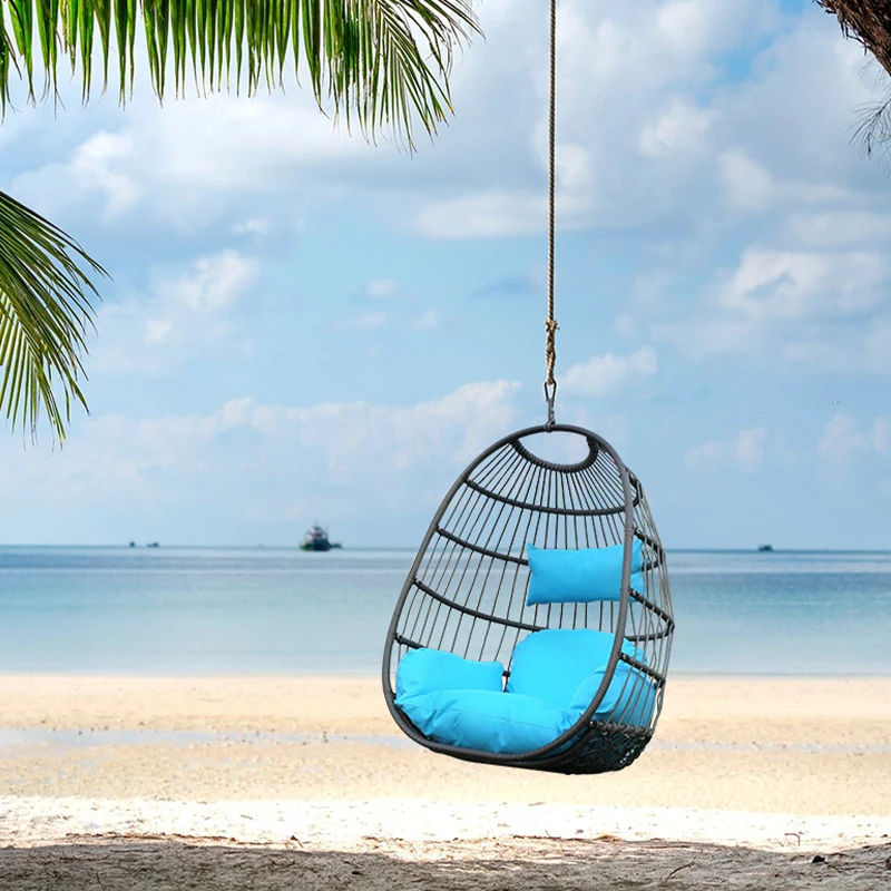 New high quality outdoor single seat garden furniture rattan terrace pretty leisure modern egg shape garden rattan swing chairs