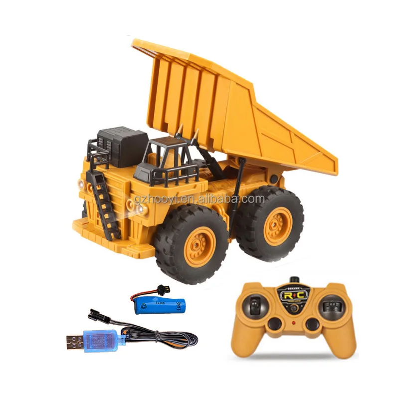 2.4G 12CH Remote Control Digger Truck Plastic Toy Truck Model Yellow Engineering Truck