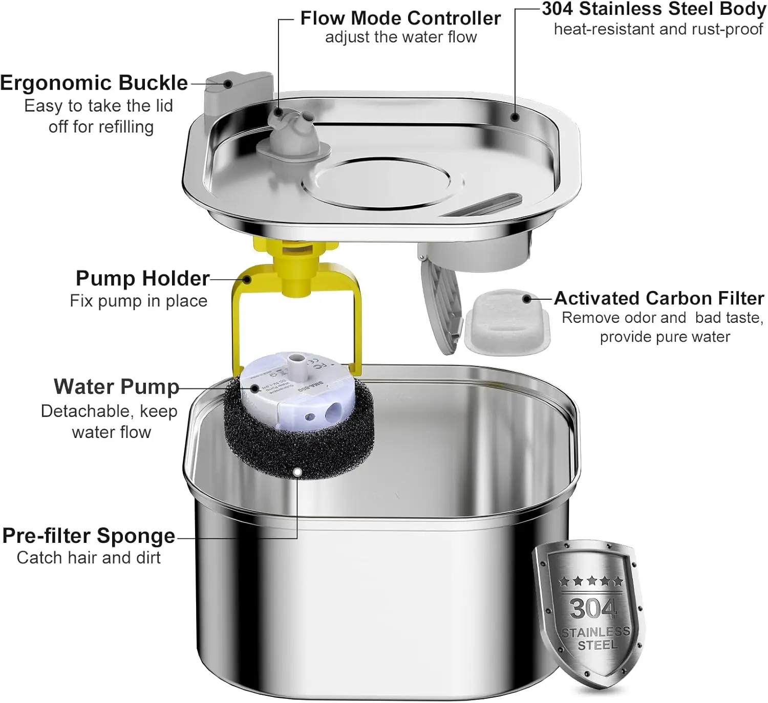 Replacement Pump for Cat Water Fountain Stainless Steel 108oz/3.2L Automatic Pet Fountain Extreme Silent Cat Fountain Pump with