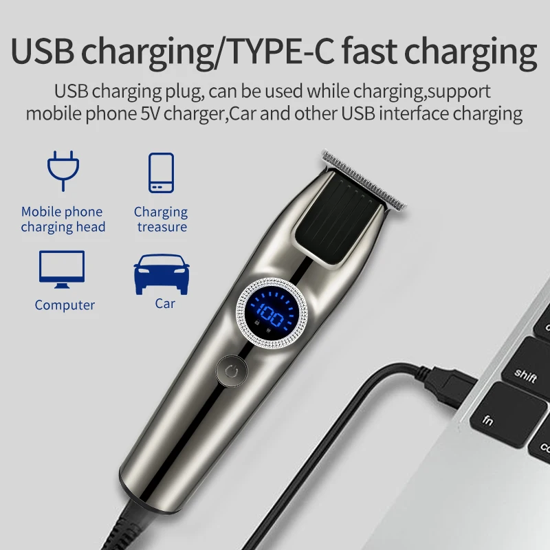 Новый профессиональный набор для стрижки волос, беспроводные парикмахерские машинки для стрижки волос, электрический триммер для бороды для мужчин с ЖК-экраном, 4 направляющими, OEM