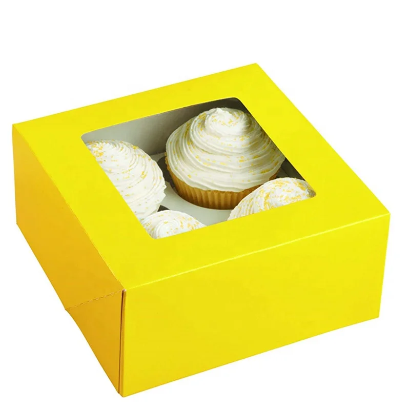 Nordic style color Custom logo printed PVC top window cardboard 4 panes cupcake boxes