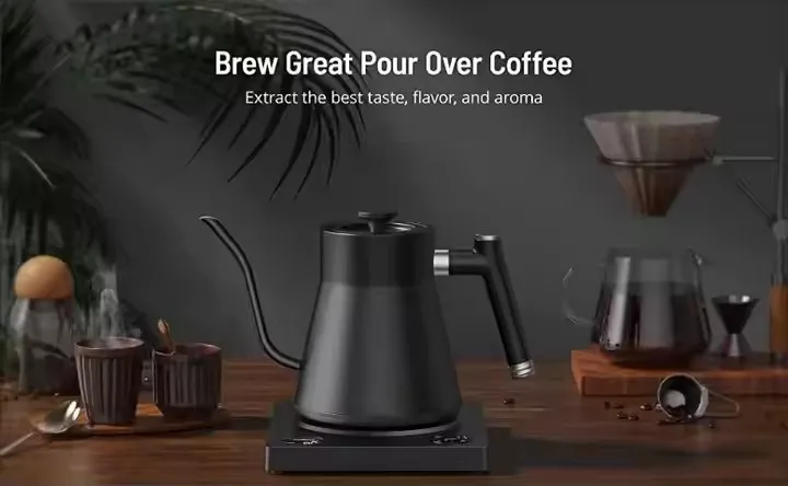 OEM Digital Smart Wifi Coffee Kettle with Gooseneck Wooden Handle Long Neck Boiling Hot Water Tea Kettle for Home Car for Hotels