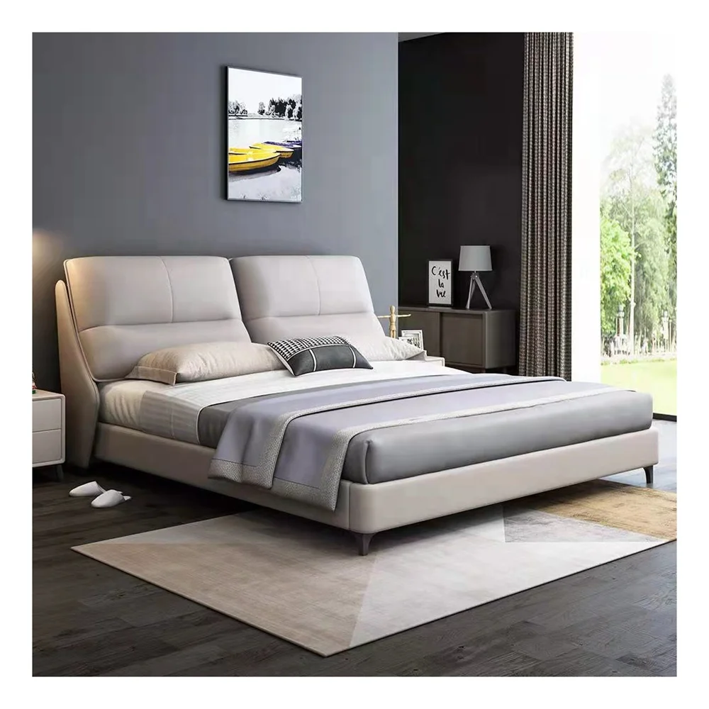 Дизайнерская двуспальная кровать современный роскошный комплект мебели для спальни кожаная полноразмерная