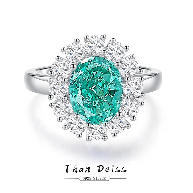 High quality S925 sterling silver Paraiba ring female emerald high carbon diamond jewelry simulated gemstone tourmaline ring