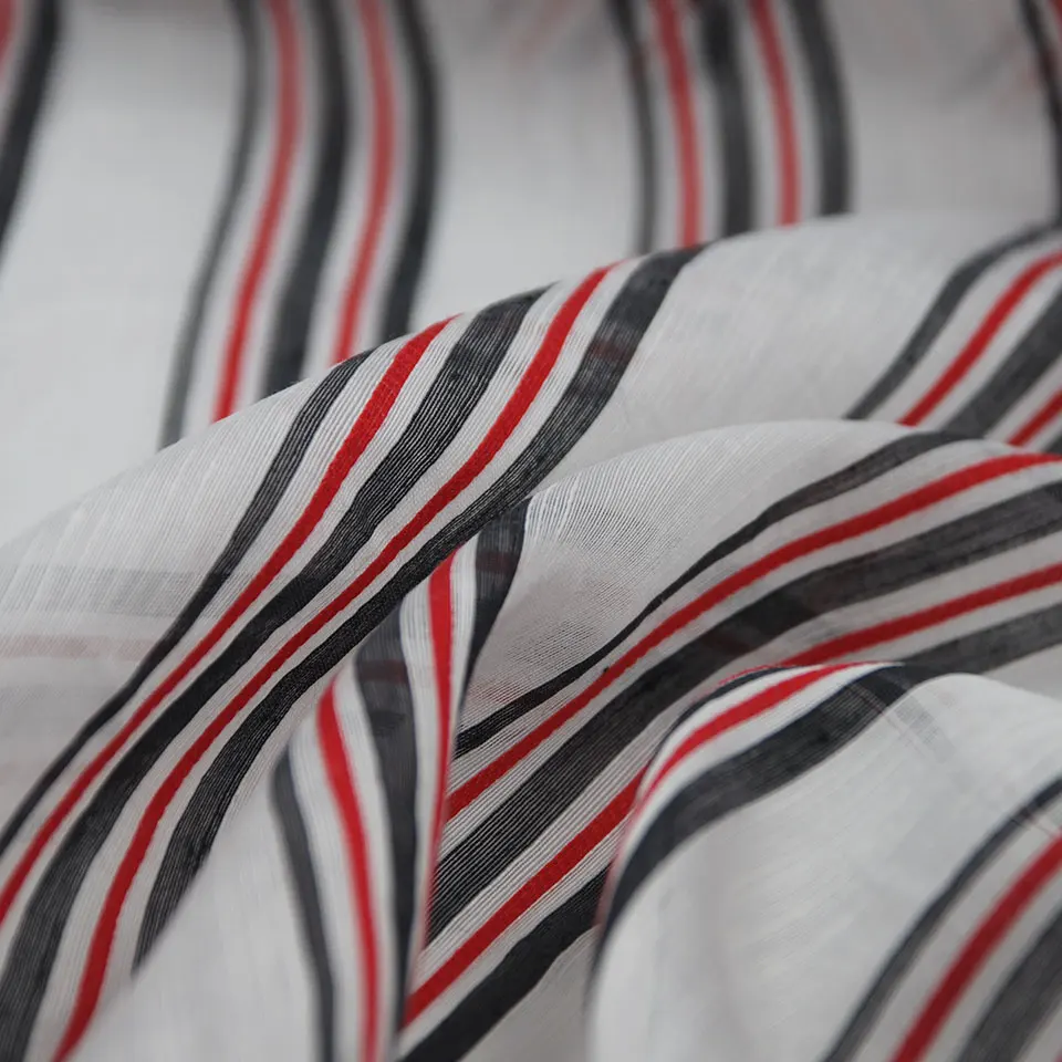 Summer sheer shirt 65gsm lightweight red black stripe lyocell linen blended nylon yarn dye fabric