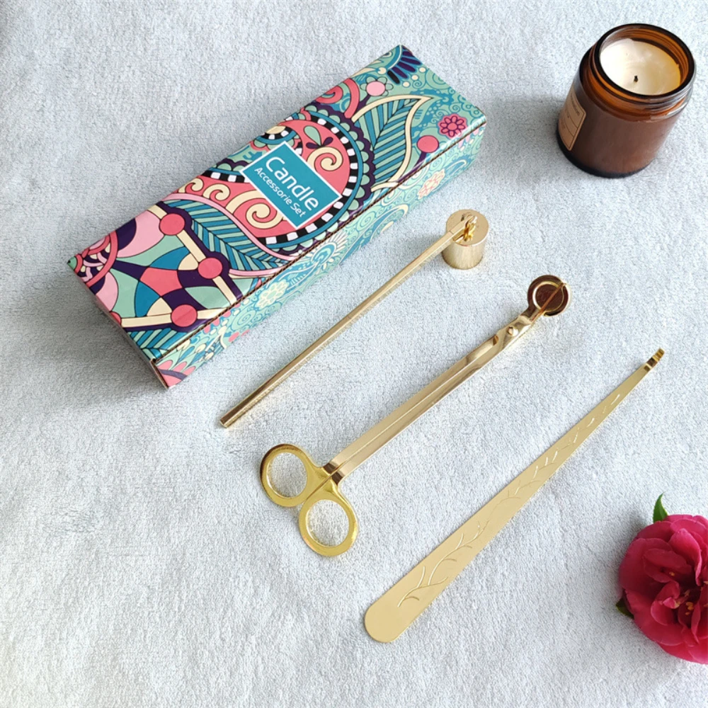 DIY Lover Supplies Candle Wick Trimmer Snuffer Differ 3 in 1 Scissor Cutter Candle Care Kit with Gift Box Candle Accessories