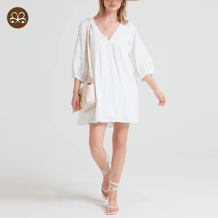 New Arrival Summer Sexy Deep V neck Balloon Sleeve Custom Capri Breastfeeding Dress