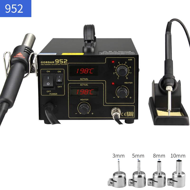 GD952 2 в 1 двойная цифровая паяльная станция 220V SMD машина горячего воздуха пистолет Набор Комплект сварки Инструменты для ремонта
