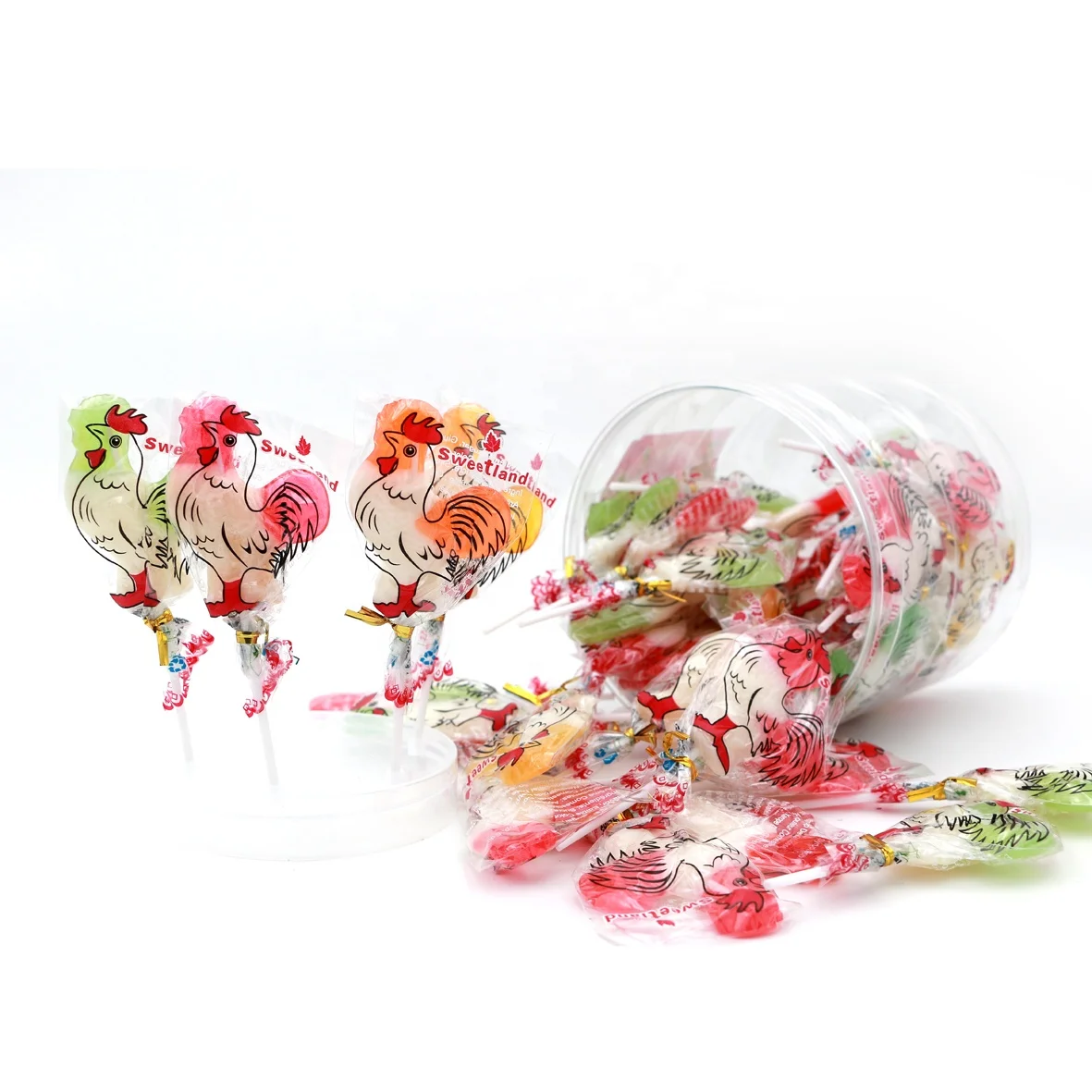 chinese halal display  box package  fruit flavor sweet chicken cock shaped lollipop hard candy companies