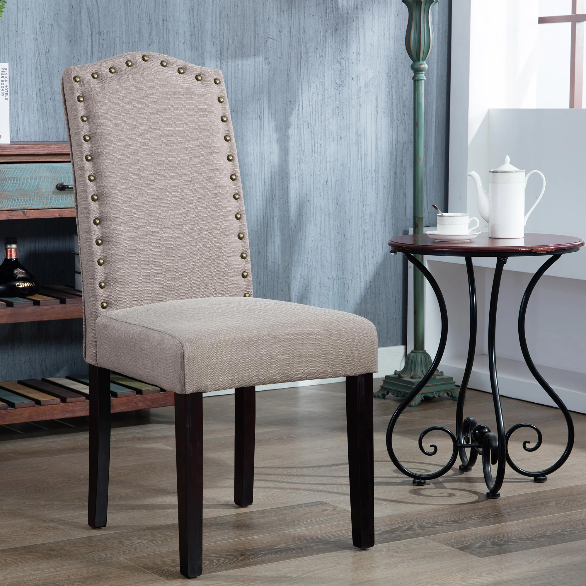 
Best Selling Fabric Upholstered Dining Chair with Nailhead Trim, 2PCS 
