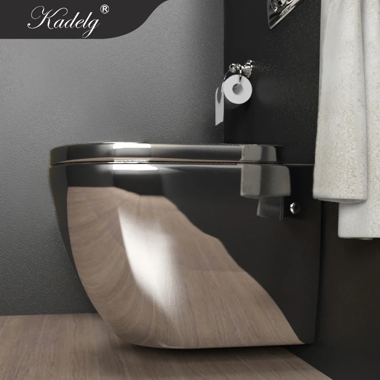 Hot Selling Luxury Gold Toilets Pot Watermark Rimless Wall Mounted Toilet