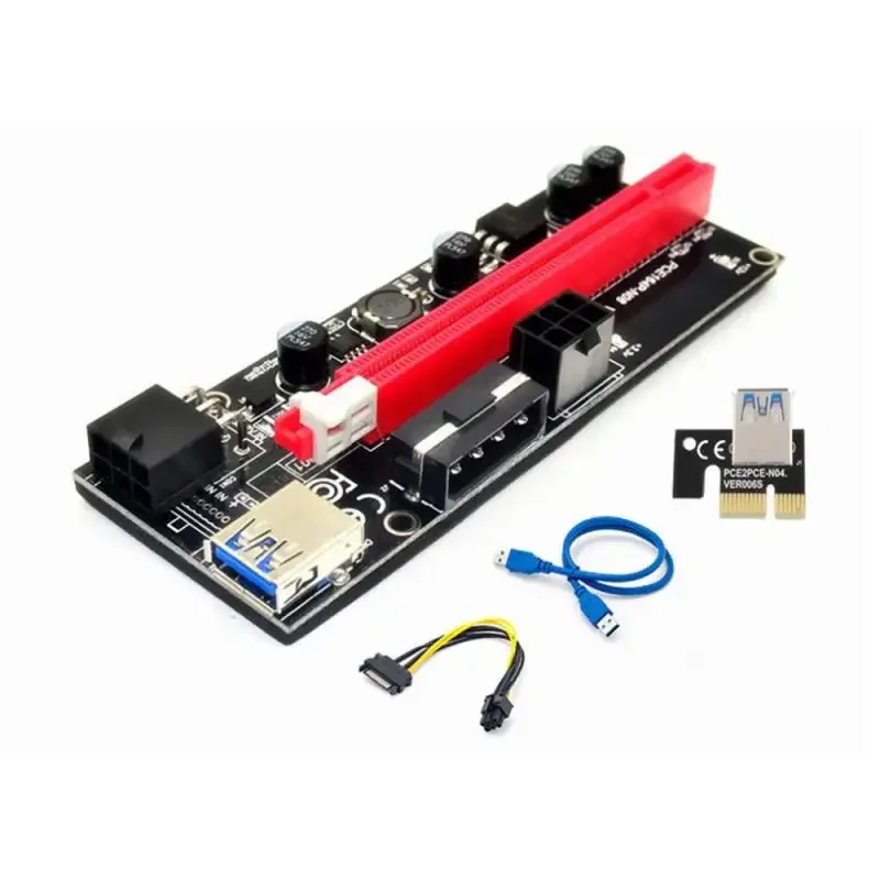 Newest VER009 USB 3.0 PCI-E Riser VER 009S Express 1X 4x 8x 16x Extender Riser Adapter Card SATA 15pin to 6 pin Power Cable