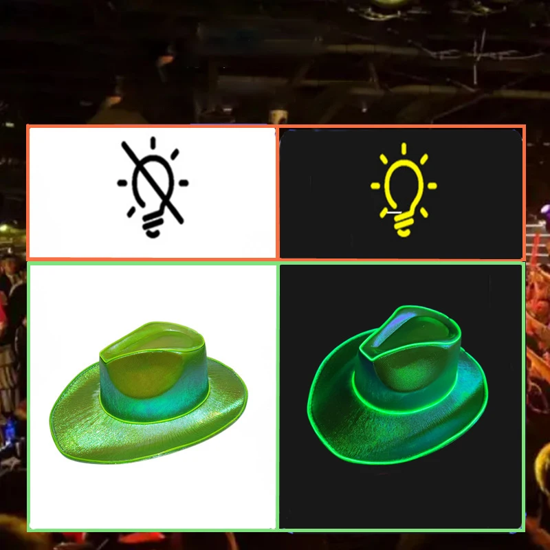 Western Styles Rainbow Light Up Holographic Led Flashing Iridescent Pink Hat Cowgirl Cowboy Hat Women