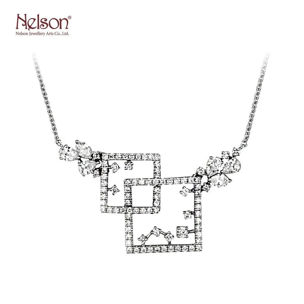 Latest Design Hong Kong Jewelry Manufacturer Luxurious 18K White Gold Real Diamond Jewelry Necklace Chain for women