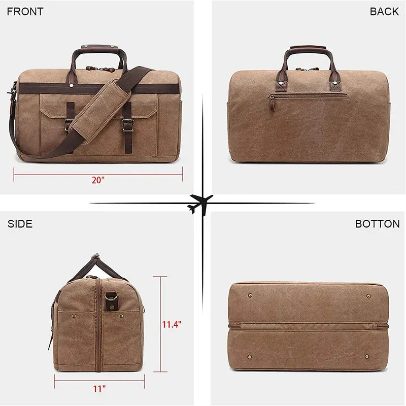Large Capacity Genuine Leather Canvas Travel Duffel Bags Sport Gym Weekender Bag