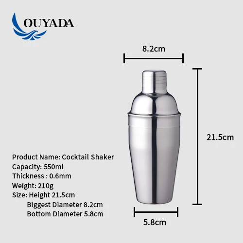 Factory Direct stainless steel cocktail shaker metal 550ml
