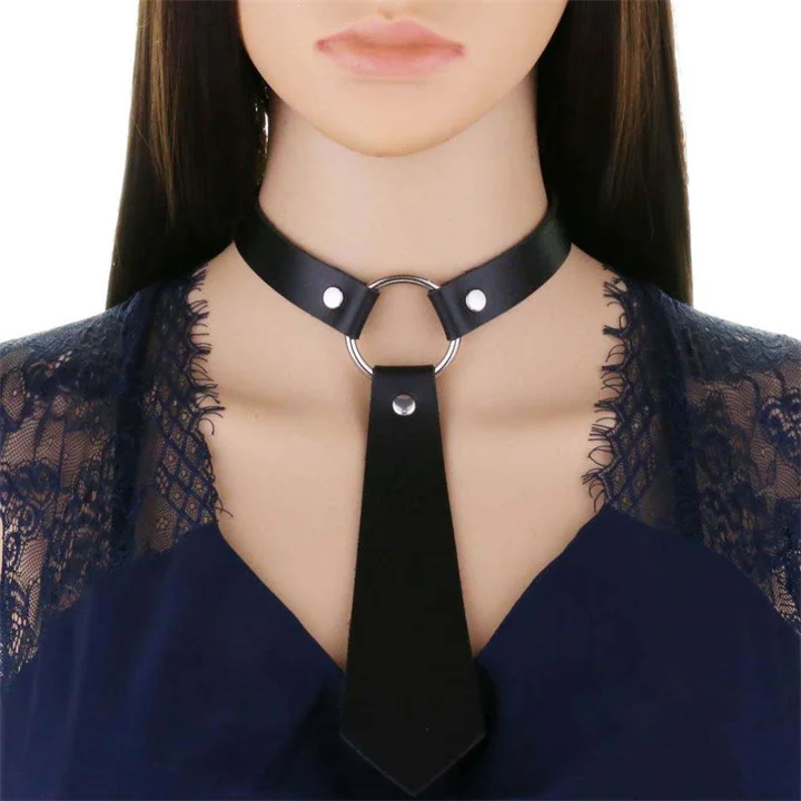 New Style Personalized Fashion PU Leather Collar Tie Ring Collar Punk Bow Tie Choker Necklace