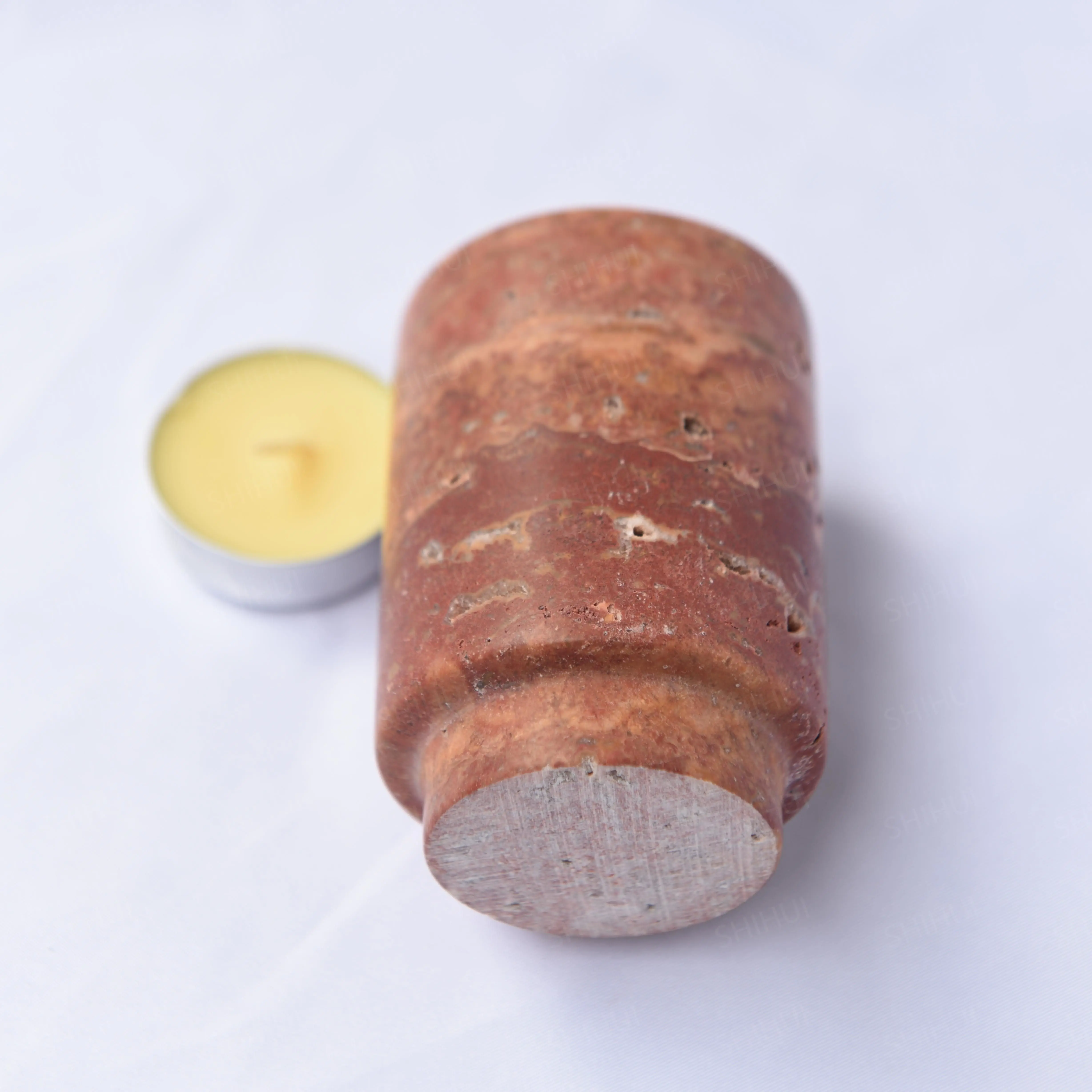 SHIHUI Natural Stone Candle Holders Luxury Red Travertine Marble Pillar Candle Holder
