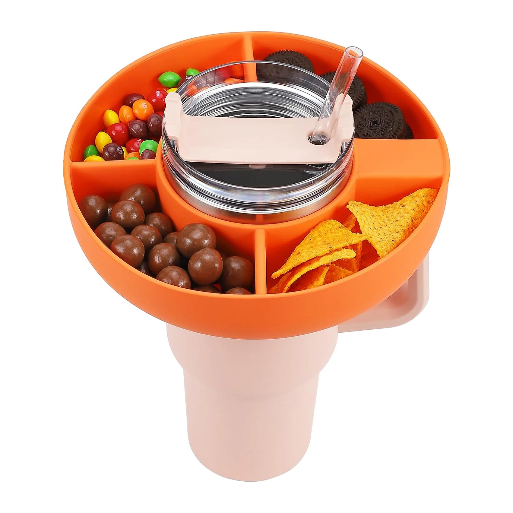 4 Compartment Reusable Silicone Snack Ring Bowl Tray  for Stanley Cup Tumbler Quencher Adventure 40oz  with Handle
