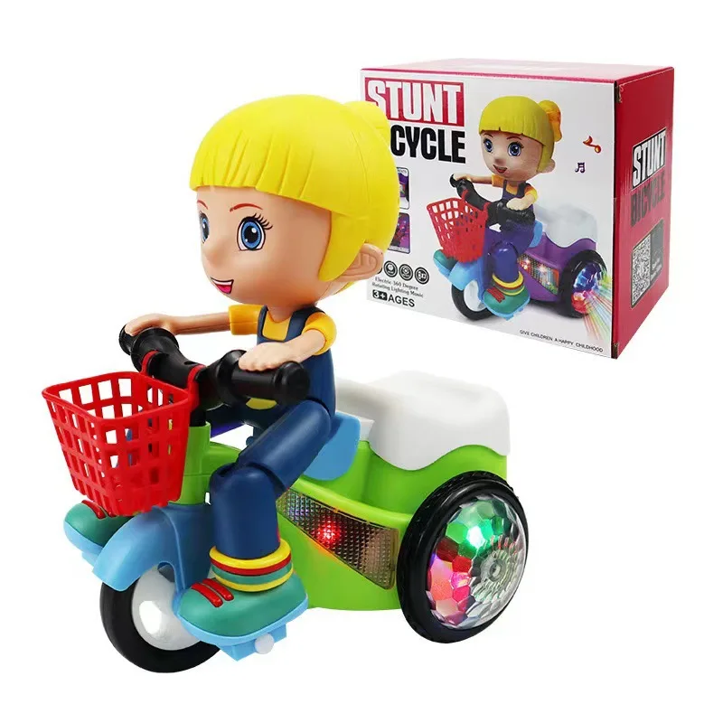 New plastic stunt tricycle toy 360 rotating luminous model car toy Cute fun rotating car toy wholesale