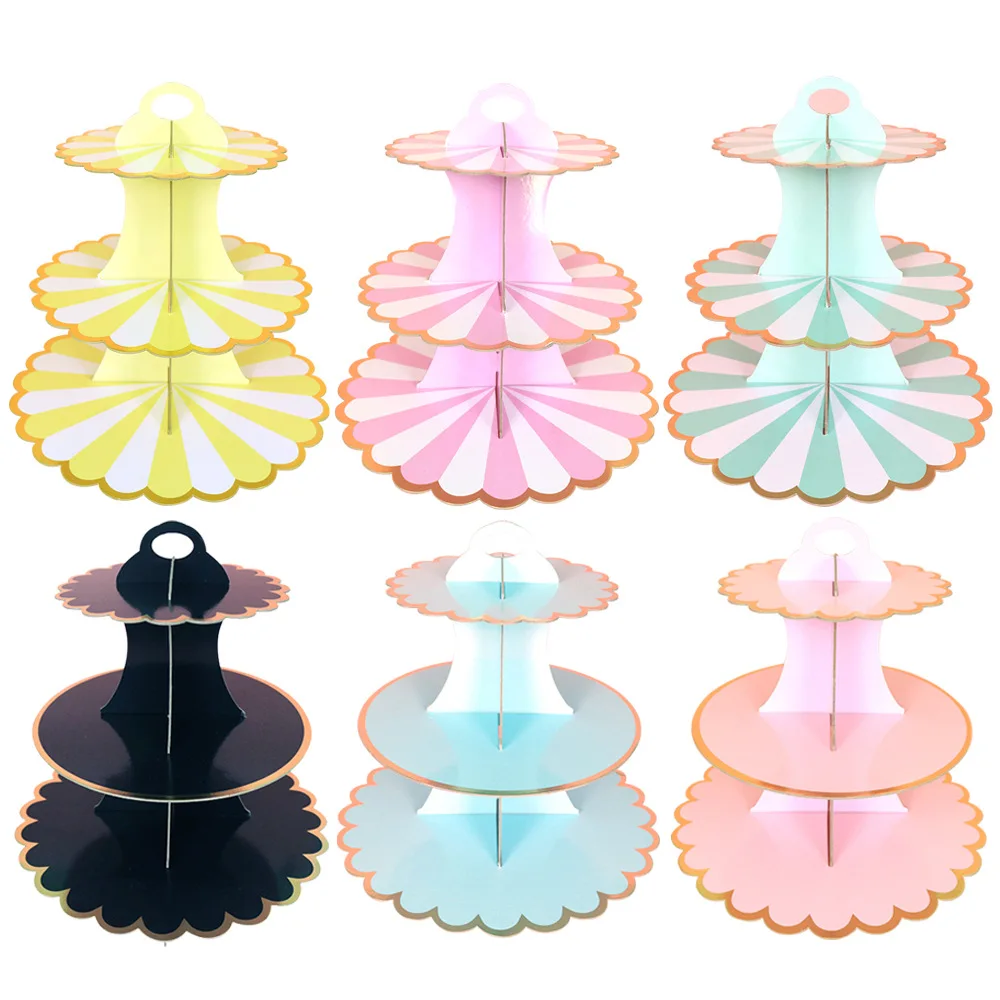 White and Gold 3-Tier Round Cardboard Cupcake Stand for 24 Cupcakes Perfect for Oh Baby Bridal Shower Birthday Party Supplies