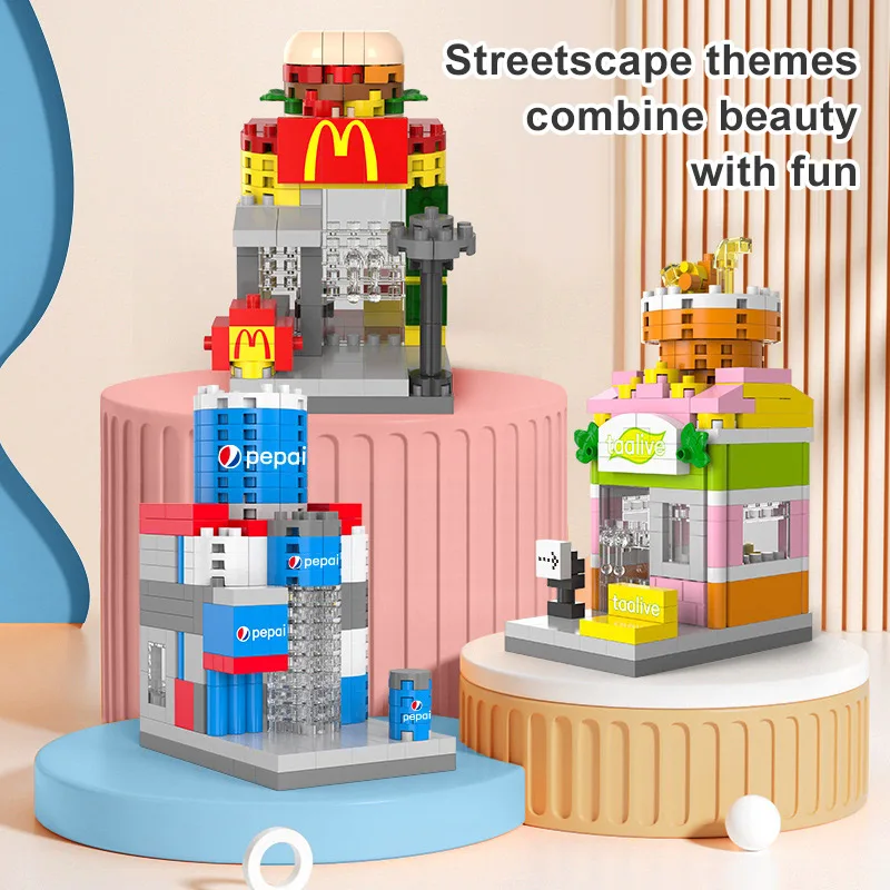 8 Types Store City Street View Building Block Corner Shop Model Bricks Store Nano blocks Variety Street View Full Set