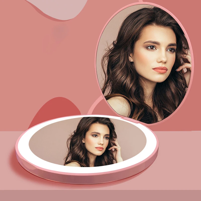 Wholesale Promotion Gift Logo 2-Sided Compact Mirror Folding Pocket Mirror With Led Light